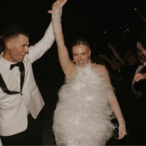 BRIDAL WHITE FEATHER DRESS